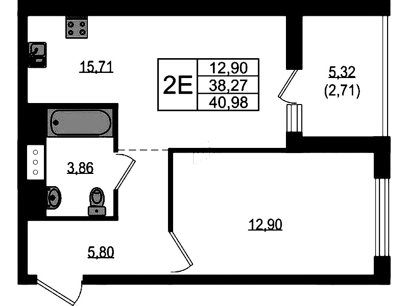 1-комнатная квартира 40.98 м², 23/23 эт., ЖК «Южная Нева»